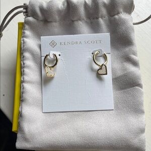 Kendra Scott Gold Ari Heart Huggies in Iridescent Drusy